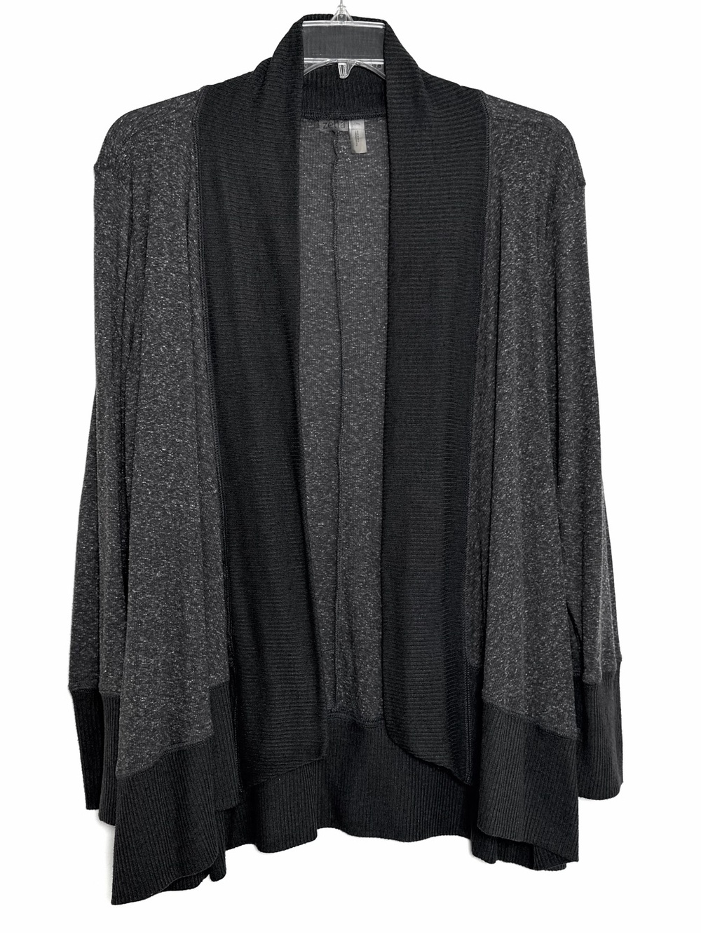 Zella Gray Ribbed Open Swing Cardigan XL Rib Trim lightweight Sweater Nordstrom - Picture 3 of 10